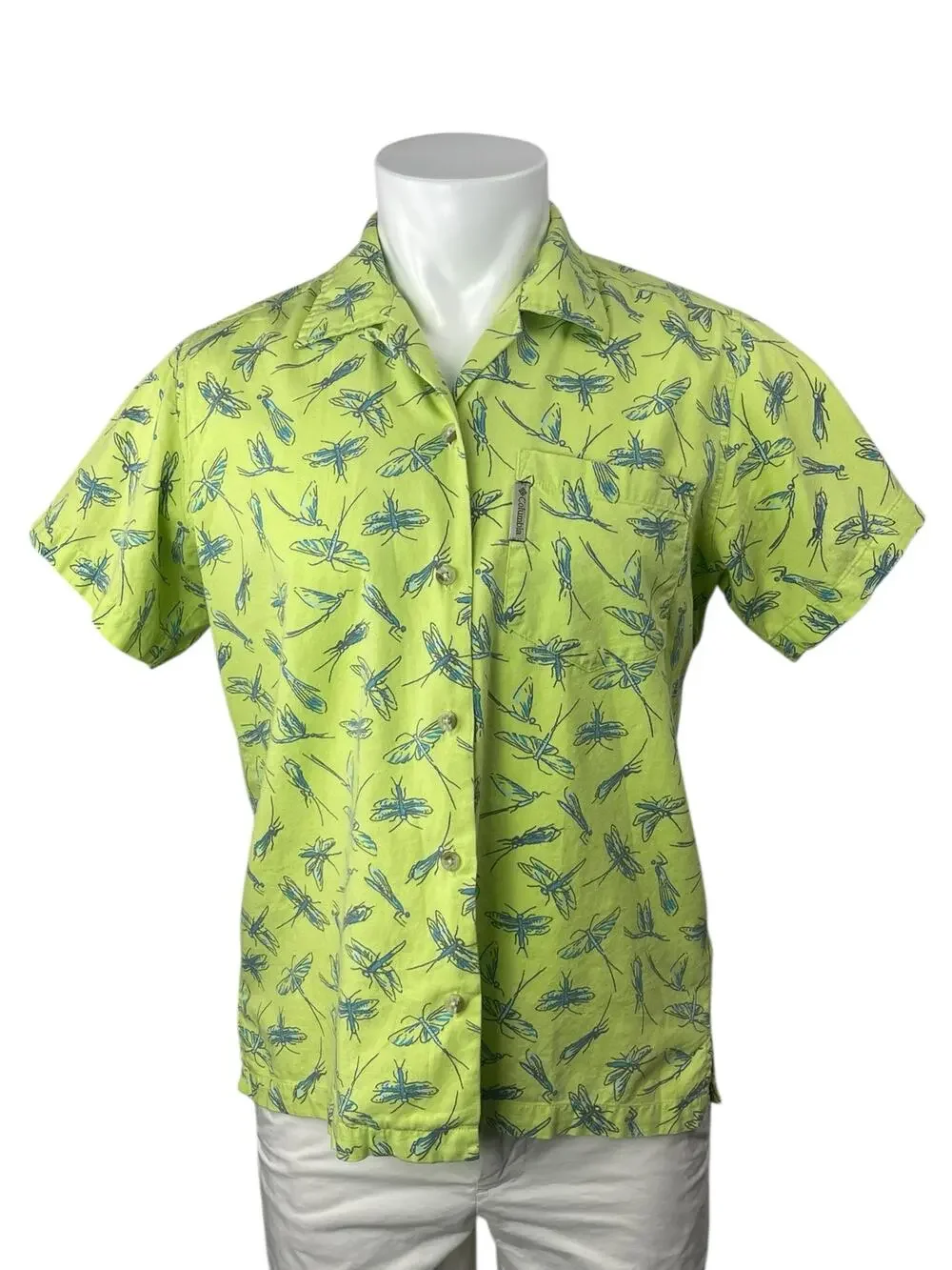 Columbia Men's Green Firefly Graphic Pocket Short Sleeve Button Up Shirt Top M